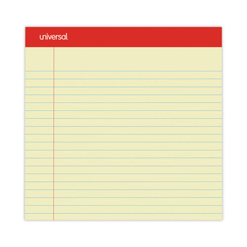 Image of Universal® Perforated Ruled Writing Pads, Wide/legal Rule, Red Headband, 50 Canary-Yellow 8.5 X 11.75 Sheets, Dozen