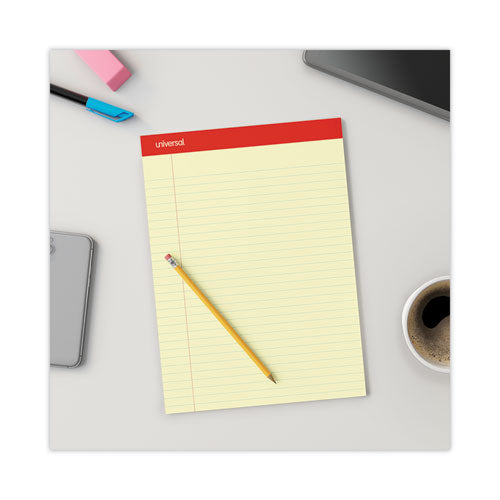 Image of Universal® Perforated Ruled Writing Pads, Wide/legal Rule, Red Headband, 50 Canary-Yellow 8.5 X 11.75 Sheets, Dozen
