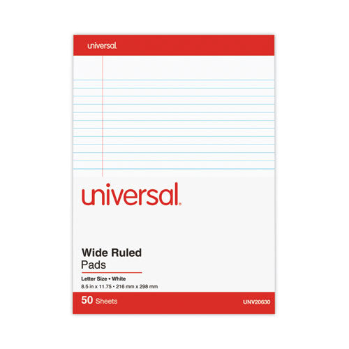 Image of Universal® Perforated Ruled Writing Pads, Wide/legal Rule, Red Headband, 50 White 8.5 X 11.75 Sheets, Dozen