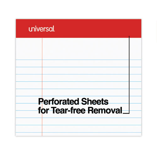 Image of Universal® Perforated Ruled Writing Pads, Wide/legal Rule, Red Headband, 50 White 8.5 X 11.75 Sheets, Dozen