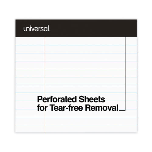 Image of Universal® Premium Ruled Writing Pads With Heavy-Duty Back, Wide/legal Rule, Black Headband, 50 White 8.5 X 11 Sheets, 6/pack