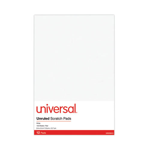 Image of Universal® Scratch Pads, Unruled, 3 x 5, White, 100 Sheets, 12/Pack