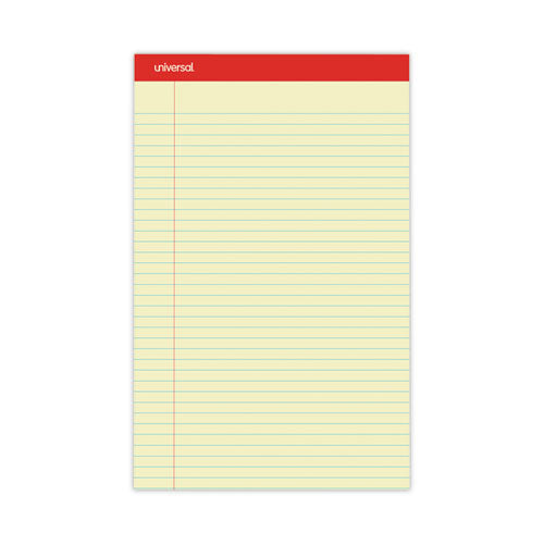 Image of Universal® Perforated Ruled Writing Pads, Wide/legal Rule, Red Headband, 50 Canary-Yellow 8.5 X 14 Sheets, Dozen