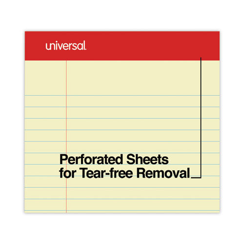 Image of Universal® Perforated Ruled Writing Pads, Wide/legal Rule, Red Headband, 50 Canary-Yellow 8.5 X 14 Sheets, Dozen