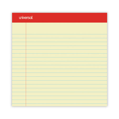 Image of Universal® Perforated Ruled Writing Pads, Wide/legal Rule, Red Headband, 50 Canary-Yellow 8.5 X 14 Sheets, Dozen