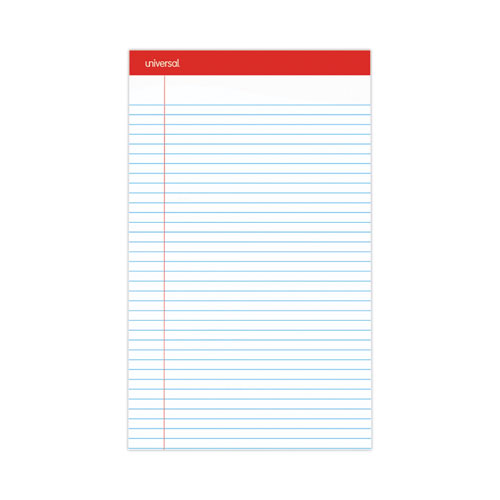 Image of Universal® Perforated Ruled Writing Pads, Wide/legal Rule, Red Headband, 50 White 8.5 X 14 Sheets, Dozen