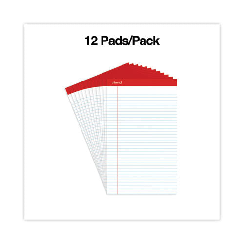Image of Universal® Perforated Ruled Writing Pads, Wide/legal Rule, Red Headband, 50 White 8.5 X 14 Sheets, Dozen
