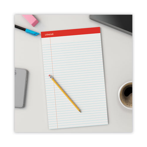 Image of Universal® Perforated Ruled Writing Pads, Wide/legal Rule, Red Headband, 50 White 8.5 X 14 Sheets, Dozen