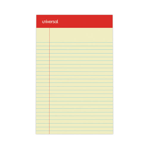 Image of Universal® Perforated Ruled Writing Pads, Narrow Rule, Red Headband, 50 Canary-Yellow 5 X 8 Sheets, Dozen