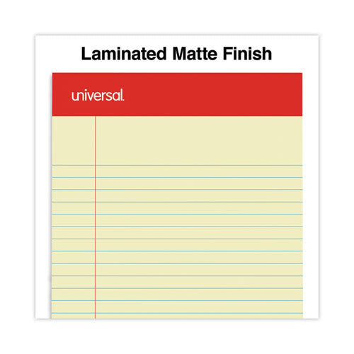 Image of Universal® Perforated Ruled Writing Pads, Narrow Rule, Red Headband, 50 Canary-Yellow 5 X 8 Sheets, Dozen