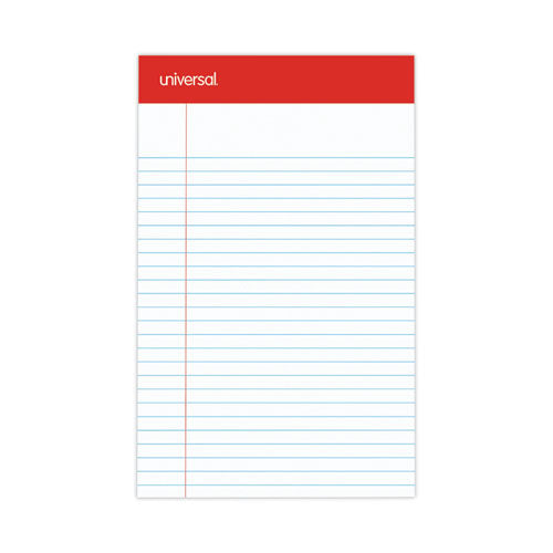 Image of Universal® Perforated Ruled Writing Pads, Narrow Rule, Red Headband, 50 White 5 X 8 Sheets, Dozen