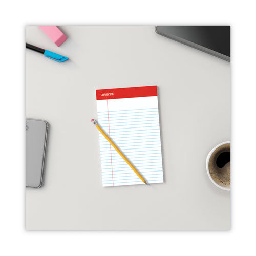 Image of Universal® Perforated Ruled Writing Pads, Narrow Rule, Red Headband, 50 White 5 X 8 Sheets, Dozen