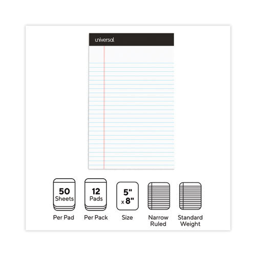 Image of Universal® Premium Ruled Writing Pads With Heavy-Duty Back, Narrow Rule, Black Headband, 50 White 5 X 8 Sheets, 12/pack