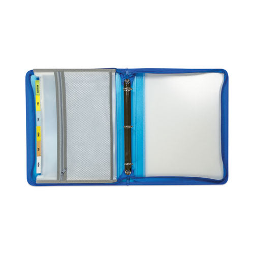 Image of C-Line® Zippered Binder with Expanding File, 2" Expansion, 7 Sections, Zipper Closure, 1/6-Cut Tabs, Letter Size, Bright Blue