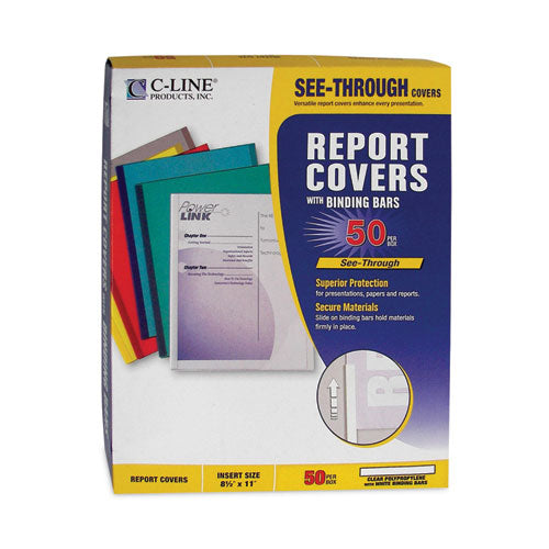 Image of C-Line® Vinyl Report Covers with Binding Bars, 0.13" Capacity,  8.5 x 11, Clear/Clear, 50/Box