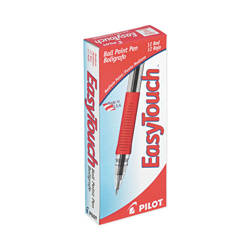 Image of Pilot® EasyTouch Ballpoint Pen, Stick, Medium 1 mm, Red Ink, Clear/Red Barrel, Dozen