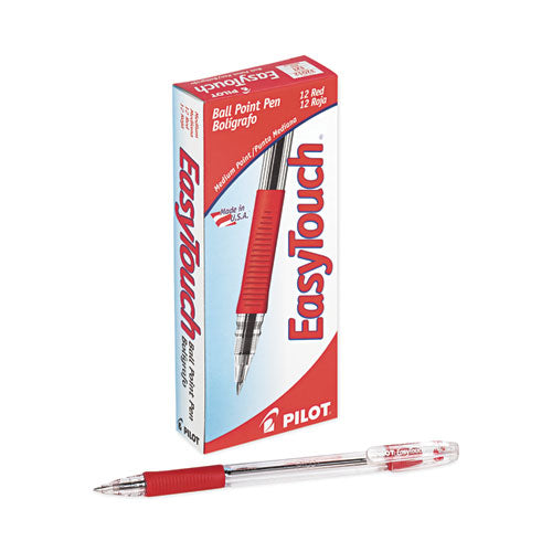 Image of Pilot® EasyTouch Ballpoint Pen, Stick, Medium 1 mm, Red Ink, Clear/Red Barrel, Dozen