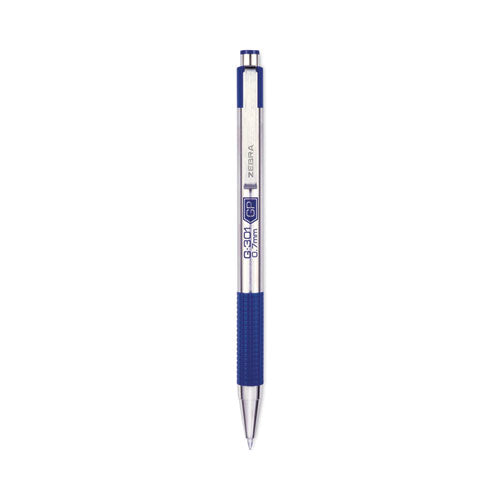 Image of Zebra® G-301 Gel Pen, Retractable, Medium 0.7 Mm, Blue Ink, Stainless Steel/blue Barrel, 2/pack