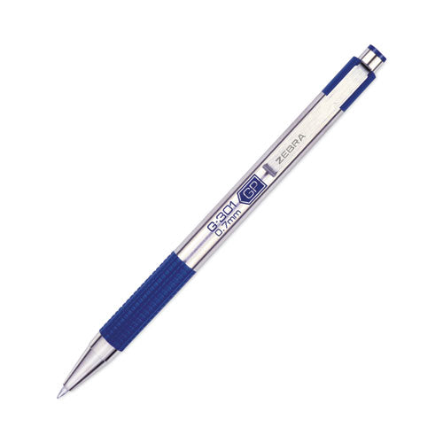 Image of Zebra® G-301 Gel Pen, Retractable, Medium 0.7 Mm, Blue Ink, Stainless Steel/blue Barrel, 2/pack