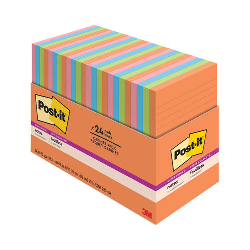 Image of Post-it® Notes Super Sticky Pads in Energy Boost Collection Colors, Note Ruled, 4" x 6", 45 Sheets/Pad, 24 Pads/Pack