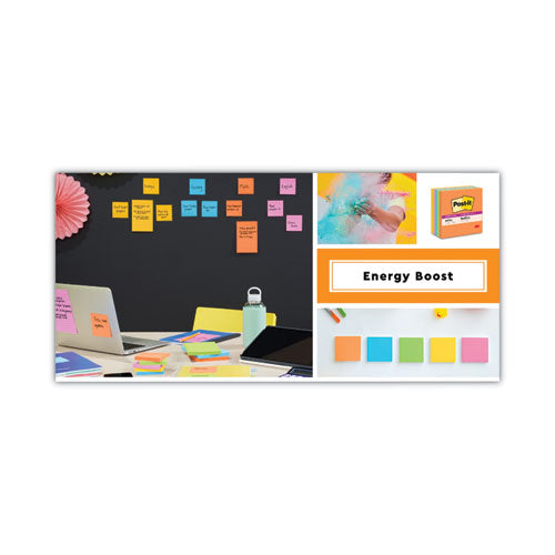 Image of Post-it® Notes Super Sticky Pads in Energy Boost Collection Colors, Note Ruled, 4" x 6", 45 Sheets/Pad, 24 Pads/Pack
