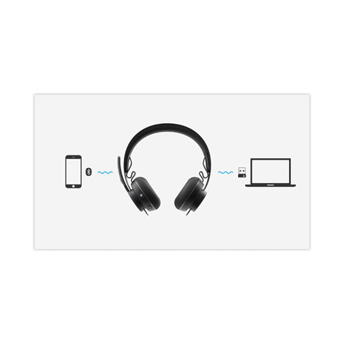 Image of Logitech® Zone Wireless Plus UC Binaural Over The Head Headset, Black