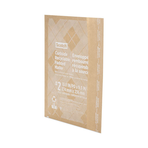 Image of Scotch Curbside Recyclable Padded Mailer, #2, Bubble Cushion, Self-Adhesive Closure, 11.25 x 12, Natural Kraft, 100/Carton