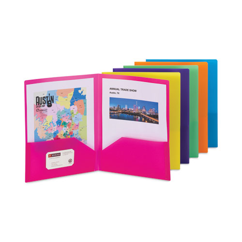Image of Smead Poly Two-Pocket Folders, 100-Sheet Capacity, 11 x 8.5, Assorted, 6/Pack