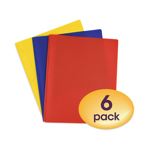 Image of Smead Poly Two-Pocket Folder with Fasteners, 130-Sheet Capacity, 11 x 8.5, Assorted, 6/Pack