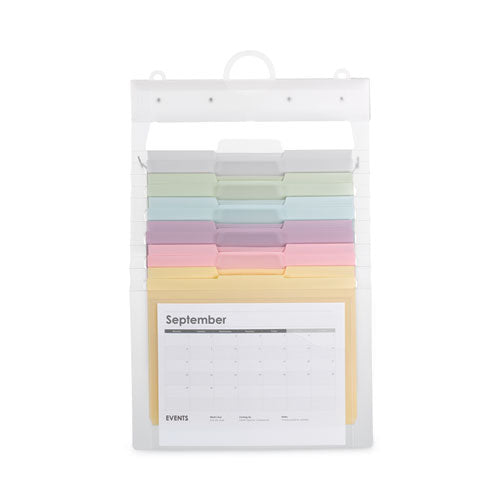 Image of Smead Cascading Wall Organizer, 6 Sections, Letter Size, 14.25" x 24.25", Blue, Clear, Gray, Green, Orange, Pink, Purple