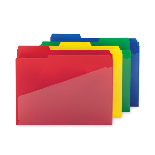 Image of Smead Poly Colored File Folders With Slash Pocket, 1/3-Cut Tabs: Assorted, Letter Size, 0.75" Expansion, Assorted Colors, 12/Pack