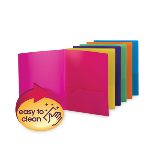 Image of Smead Poly Two-Pocket Folders, 100-Sheet Capacity, 11 x 8.5, Assorted, 6/Pack
