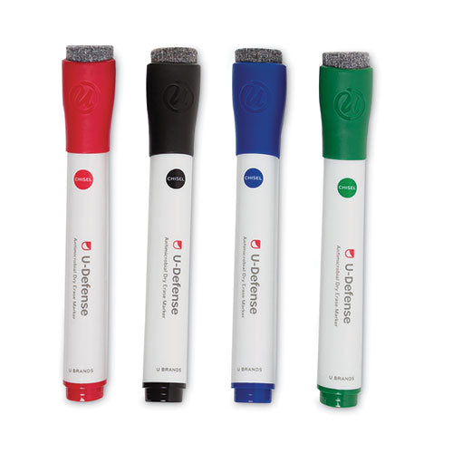 Image of U Brands U-Defense Antimicrobial Dry-Erase Markers, Chisel Tip, Assorted Colors, 24/Pack