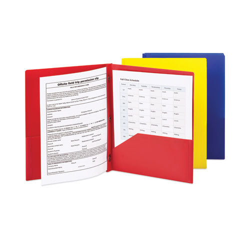 Image of Smead Poly Two-Pocket Folder with Fasteners, 130-Sheet Capacity, 11 x 8.5, Assorted, 6/Pack