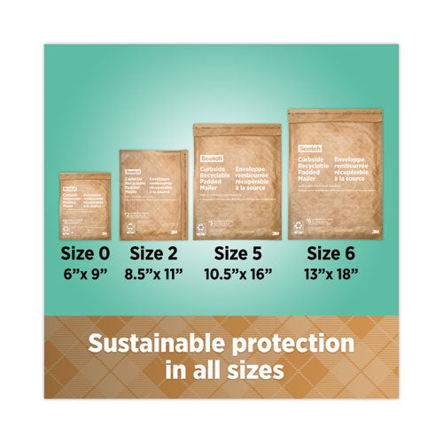 Image of Scotch Curbside Recyclable Padded Mailer, #6, Bubble Cushion, Self-Adhesive Closure, 13.75 x 20, Natural Kraft, 50/Carton