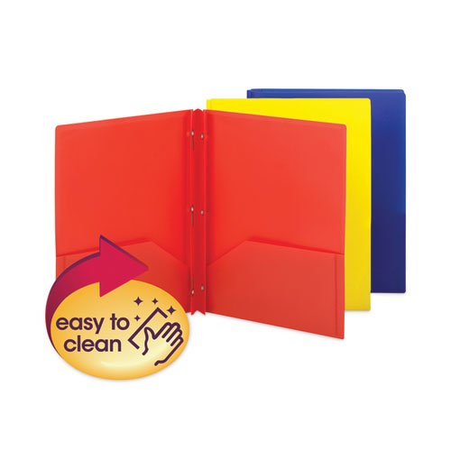 Image of Smead Poly Two-Pocket Folder with Fasteners, 130-Sheet Capacity, 11 x 8.5, Assorted, 6/Pack