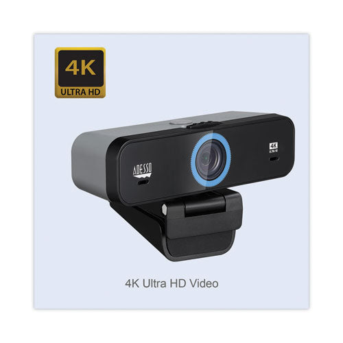 Image of Adesso Cybertrack K4 4K ULTRA HD Fixed Focus USB Webcam, 3840 pixels x 2160 pixels, Black