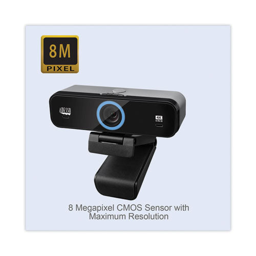 Image of Adesso Cybertrack K4 4K ULTRA HD Fixed Focus USB Webcam, 3840 pixels x 2160 pixels, Black