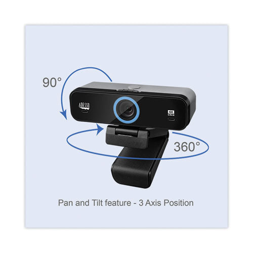 Image of Adesso Cybertrack K4 4K ULTRA HD Fixed Focus USB Webcam, 3840 pixels x 2160 pixels, Black