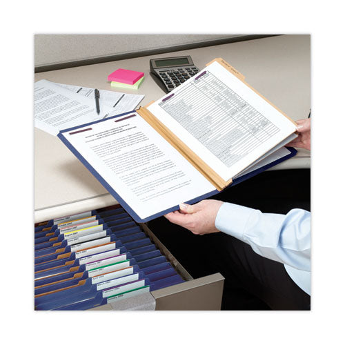Image of Smead Six-Section Pressboard Top Tab Classification Folders, Six SafeSHIELD Fasteners, 2 Dividers, Legal Size, Dark Blue, 10/Box