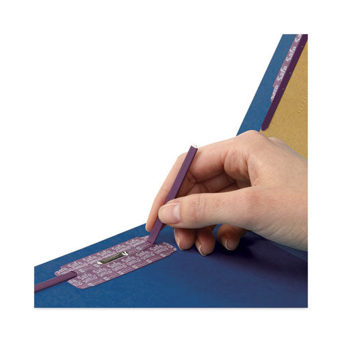 Image of Smead Six-Section Pressboard Top Tab Classification Folders, Six SafeSHIELD Fasteners, 2 Dividers, Legal Size, Dark Blue, 10/Box