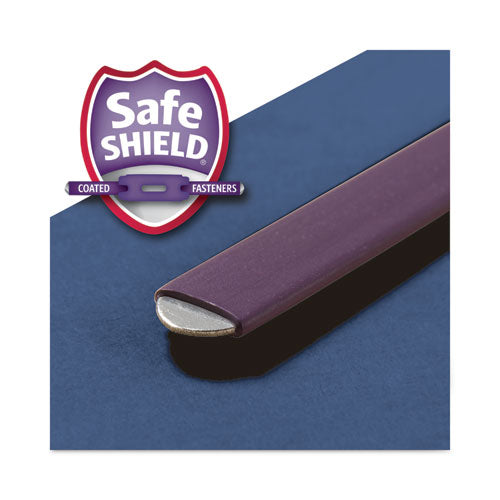 Image of Smead Six-Section Pressboard Top Tab Classification Folders, Six SafeSHIELD Fasteners, 2 Dividers, Legal Size, Dark Blue, 10/Box