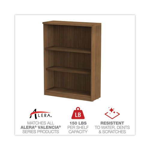 Image of Alera® Alera Valencia Series Bookcase, Three-Shelf, 31.75w x 14d x 39.38h, Modern Walnut