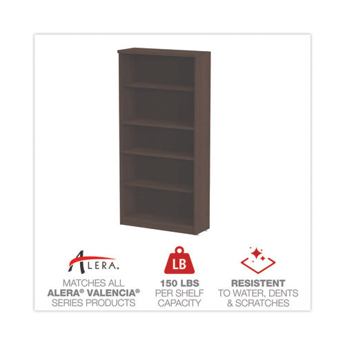 Image of Alera® Alera Valencia Series Bookcase, Five-Shelf, 31.75w x 14d x 64.75h, Espresso