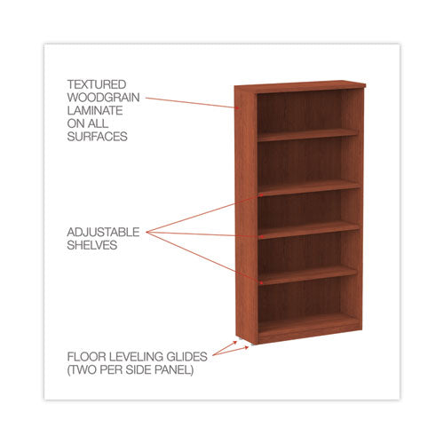 Image of Alera® Alera Valencia Series Bookcase, Five-Shelf, 31.75w x 14d x 64.75h, Medium Cherry