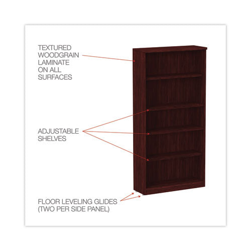 Image of Alera® Alera Valencia Series Bookcase, Five-Shelf, 31.75w x 14d x 64.75h, Mahogany