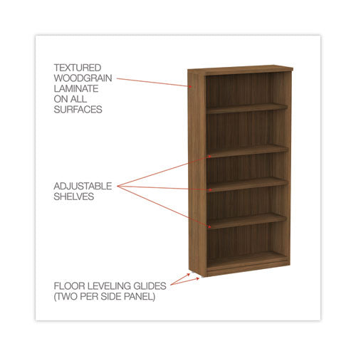Image of Alera® Alera Valencia Series Bookcase, Five-Shelf, 31.75w x 14d x 64.75h, Modern Walnut