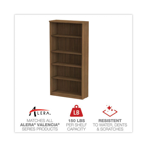 Image of Alera® Alera Valencia Series Bookcase, Five-Shelf, 31.75w x 14d x 64.75h, Modern Walnut
