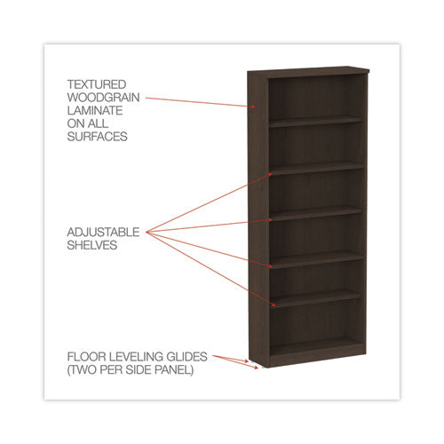 Image of Alera® Alera Valencia Series Bookcase, Six-Shelf, 31.75w x 14d x 80.25h, Espresso