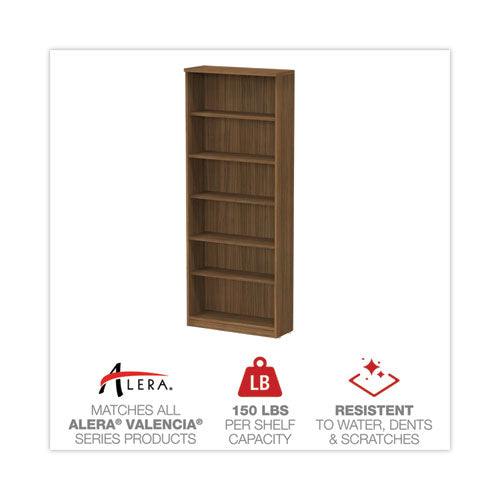 Image of Alera® Alera Valencia Series Bookcase, Six-Shelf, 31.75w x 14d x 80.25h, Modern Walnut